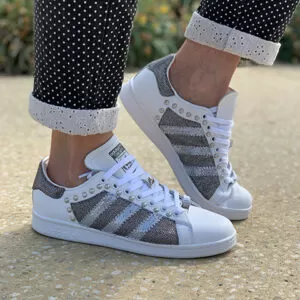 Adidas Stan Smith Personalizzate Lurex Antracite, Strisce Specchiata & Borchie