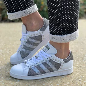 Adidas Stan Smith Personalizzate Lurex Antracite, Strisce Specchiata & Borchie