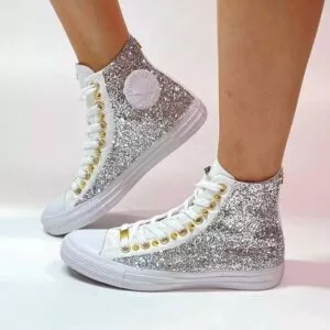 Converse All Star Personalizzate Monocrome Glitter Argento