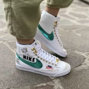 Nike Blazer Customized Dipinte a Mano Swoosh Verde e Tags