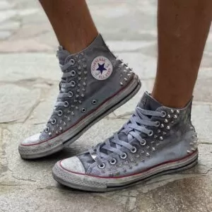Converse All Star Personalizzate Grigio con Borchie - Vintage Edition Vol 2