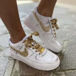 Nike Air Force One Custom Sporcatura Vintage Swoosh Carta Cioccolatino Oro