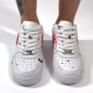 Nike Air Force One Custom Doppio Swoosh Glitter Argento e Materiale Rosa Fluo