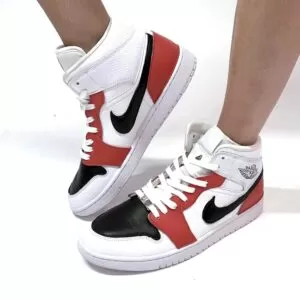 Nike Jordan 1 Custom Cucita e Dipinta a Mano Rosso e Nero
