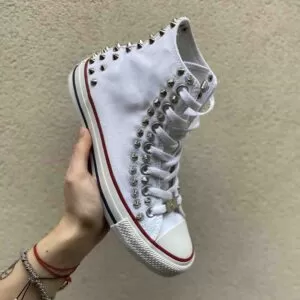 Converse All Star Personalizzate Borchie Cono Alto Argento