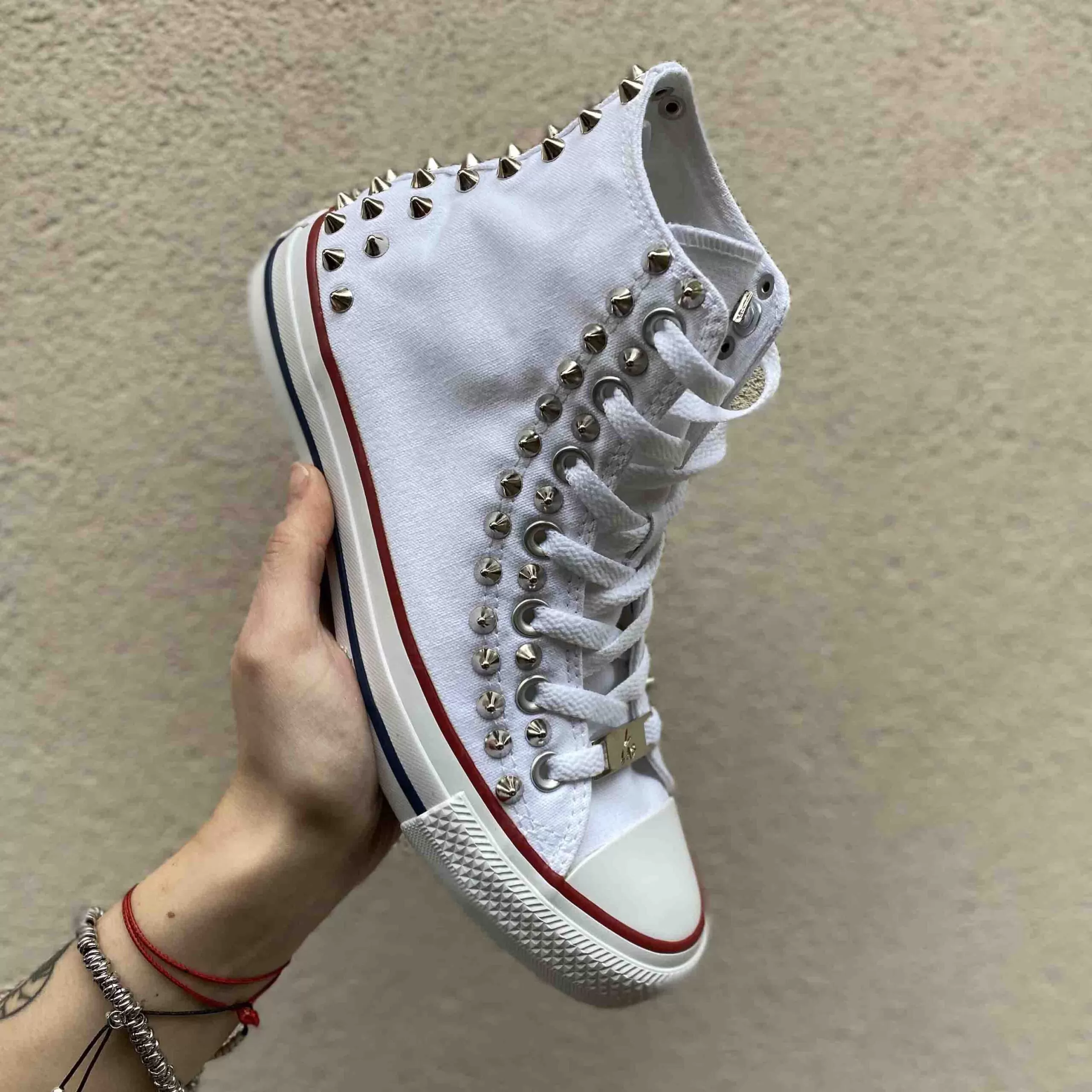 Converse All Star Personalizzate Borchie Cono Alto Argento
