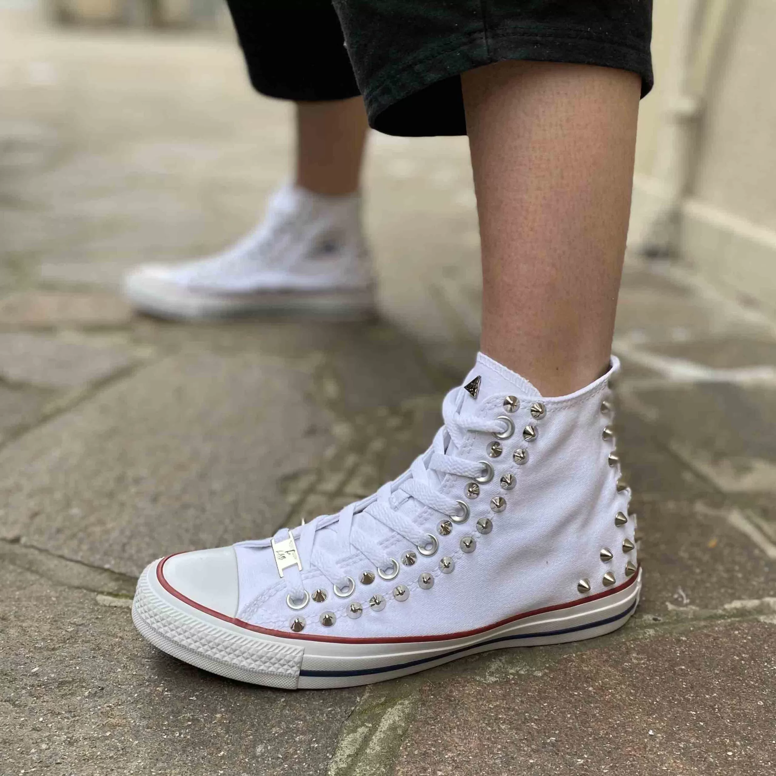 Converse All Star Personalizzate Borchie Cono Alto Argento