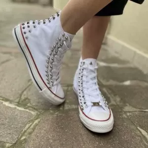 Converse All Star Personalizzate Borchie Cono Alto Argento