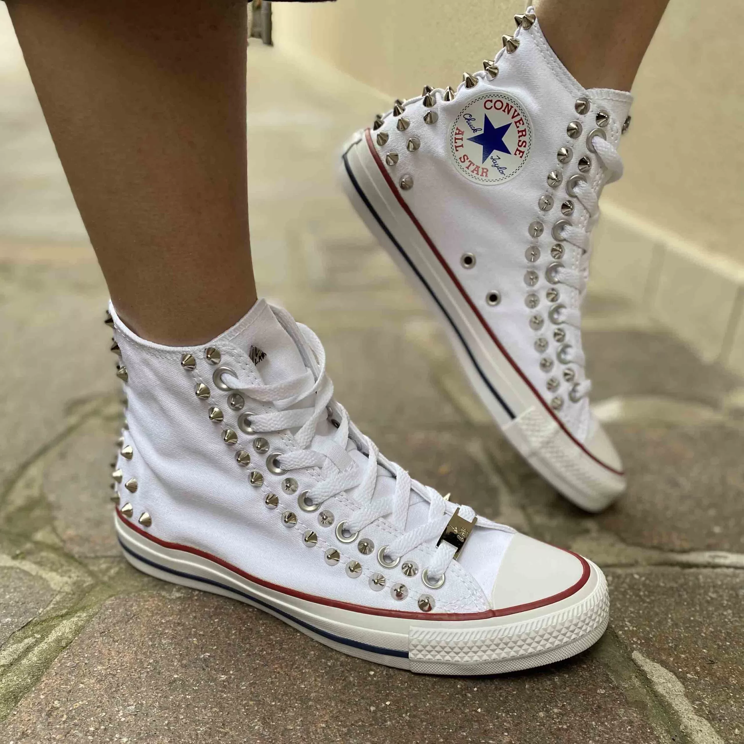 Converse All Star Personalizzate Borchie Cono Alto Argento