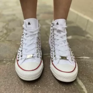 Converse All Star Personalizzate Borchie Cono Alto Argento