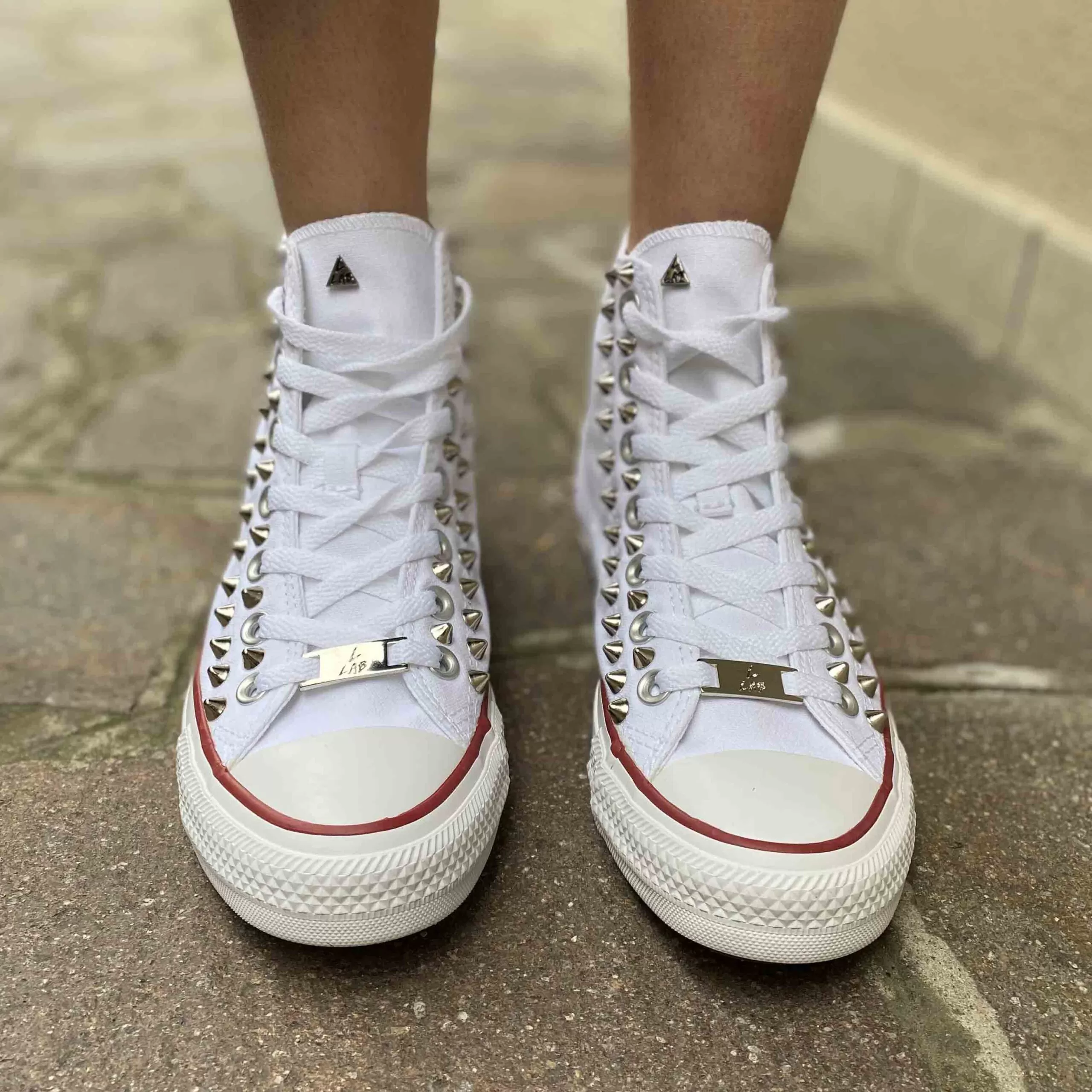 Converse All Star Personalizzate Borchie Cono Alto Argento