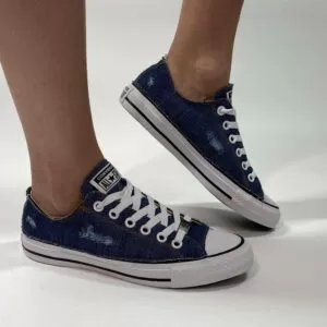 Converse All Star Personalizzate LOW Jeans Occhielli Bianchi