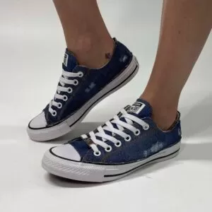 Converse All Star Personalizzate LOW Jeans Occhielli Bianchi