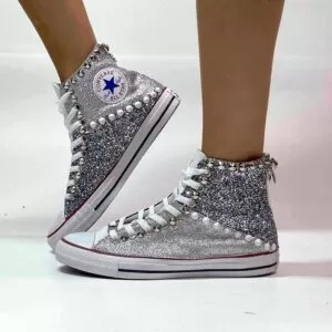 Converse All Star Personalizzate Glitter Argento e Multicolor con Borchie Diagon Alley