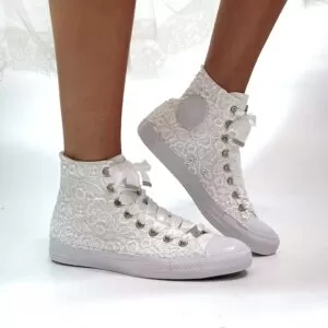 Converse All Star Personalizzate Sposa Laccetti Bianchi - White Lace