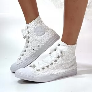 Converse All Star Personalizzate Sposa Laccetti Bianchi - White Lace