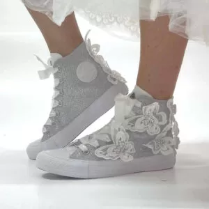 Converse All Star Personalizzate Sposa Lurex Argento e Farfalle