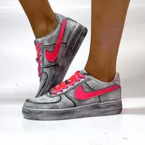 Nike Air Force One Custom Délavé Swoosh Glitter Rosa Fluo