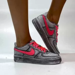 Nike Air Force One Custom Délavé Swoosh Glitter Rosa Fluo