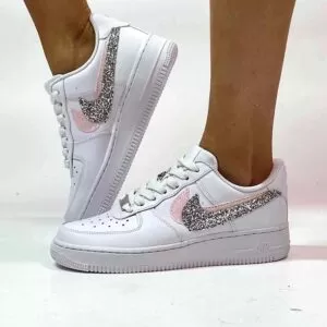 Nike Air Force One Custom Doppio Baffo Glitter Rosa e Argento VOL.2