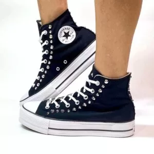 Converse All Star Personalizzate Platform Nera con Borchie Argento