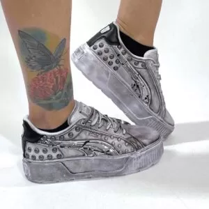 Puma Platform Custom Delavè Borchie, Perle e Sporcatura Nera