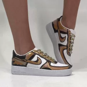 Nike Air Force One Custom Cartoon 2D Dipinte A Mano Marrone e Oro