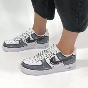 Nike Air Force One Custom Cartoon Dipinte A Mano Nero e Grigio