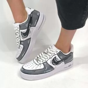 Nike Air Force One Custom Cartoon Dipinte A Mano Nero e Grigio