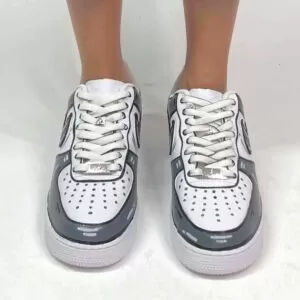 Nike Air Force One Custom Cartoon Dipinte A Mano Nero e Grigio