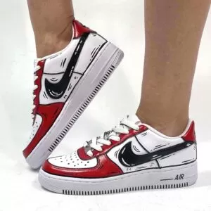 Nike Air Force One Custom Cartoon Dipinte A Mano Nero e Rosso