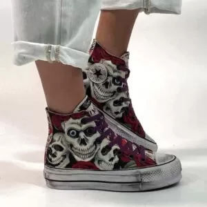 Converse All Star Personalizzate Platform 3 Teschi Messicani
