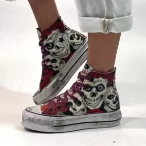 Converse All Star Personalizzate Platform 3 Teschi Messicani
